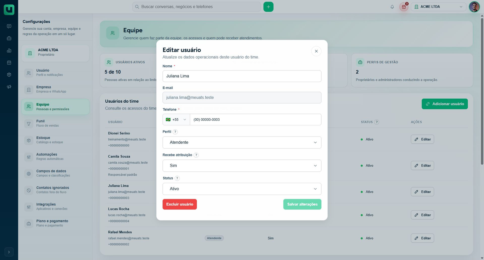 Editor de pessoa existente: dados, Recebe atribuição e Status