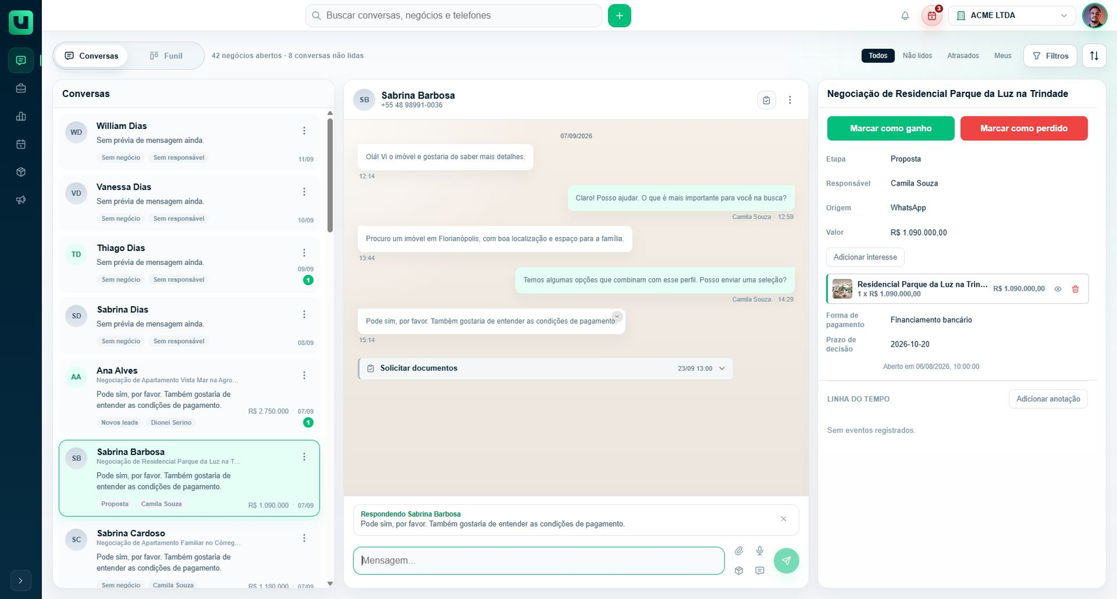 Conversa lida: referência Respondendo selecionada