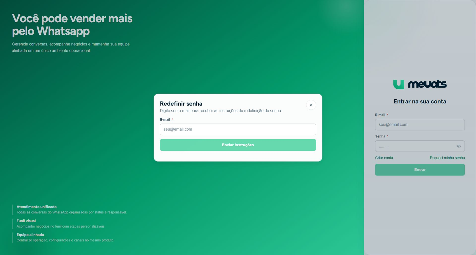 Formulário Redefinir senha com campo de e-mail vazio