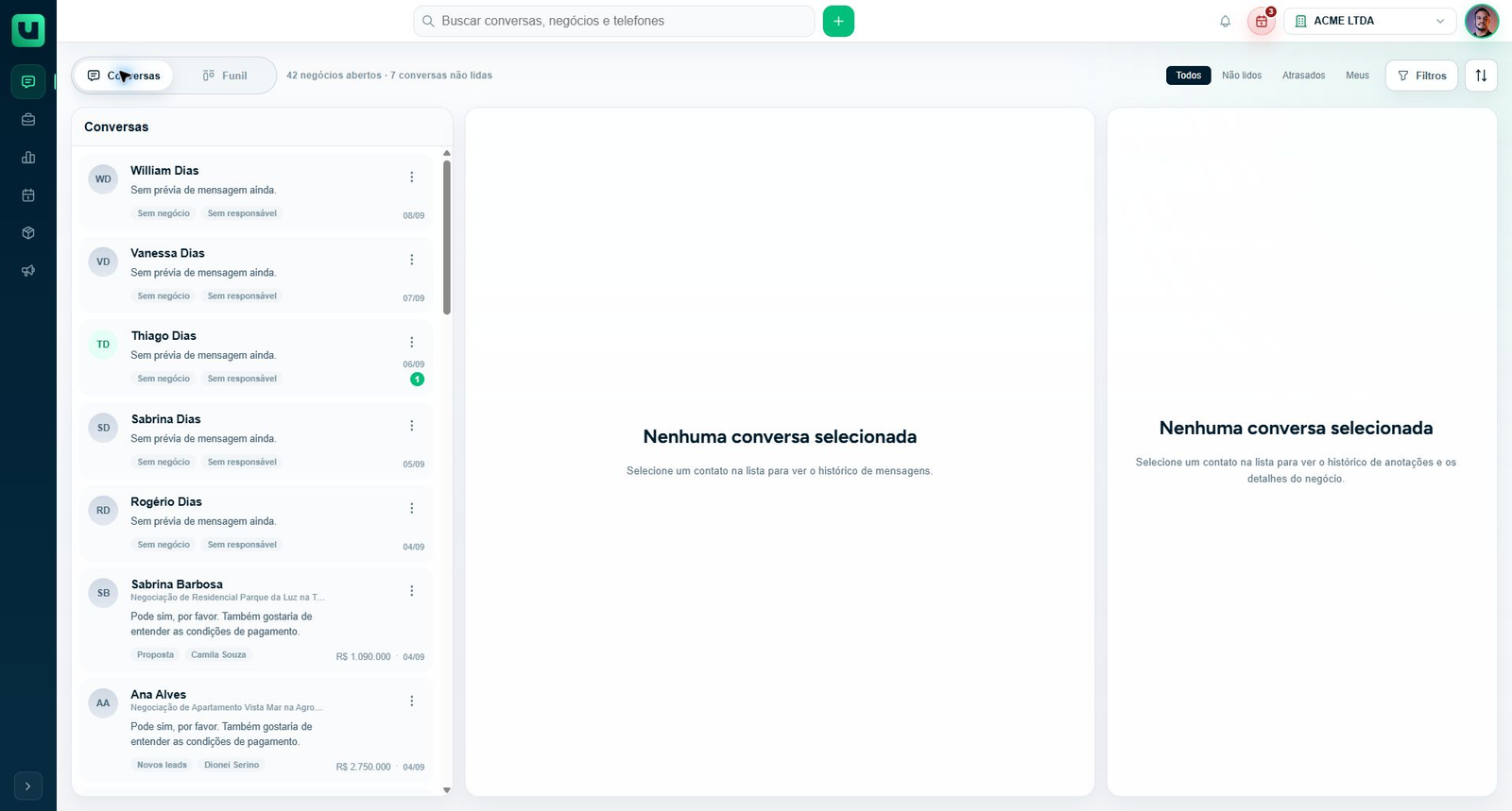 Tela de Atendimento do meuats com a lista de conversas