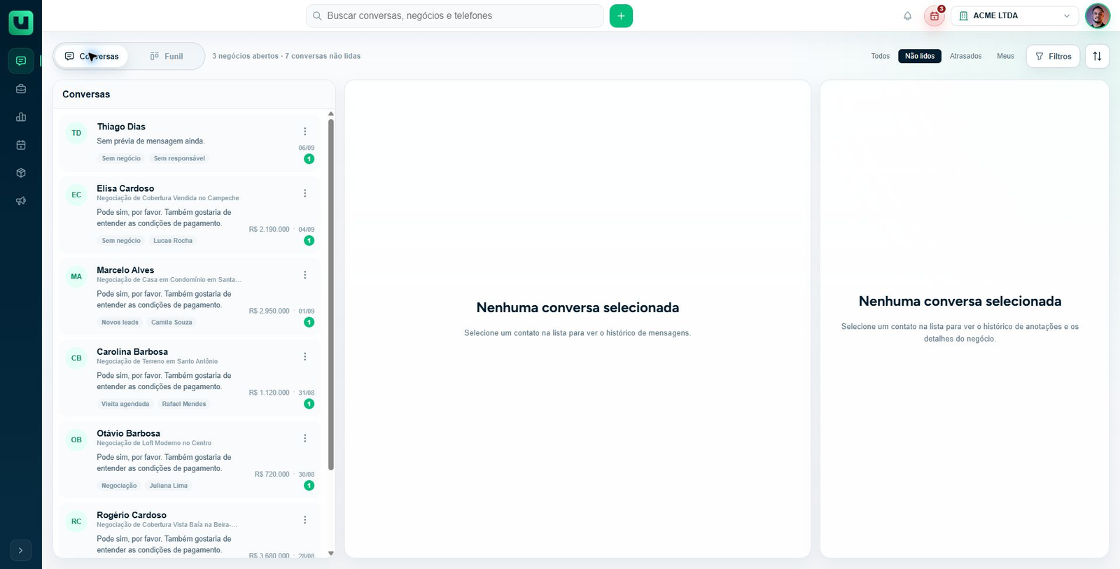 Fila de conversas do atendimento no meuats