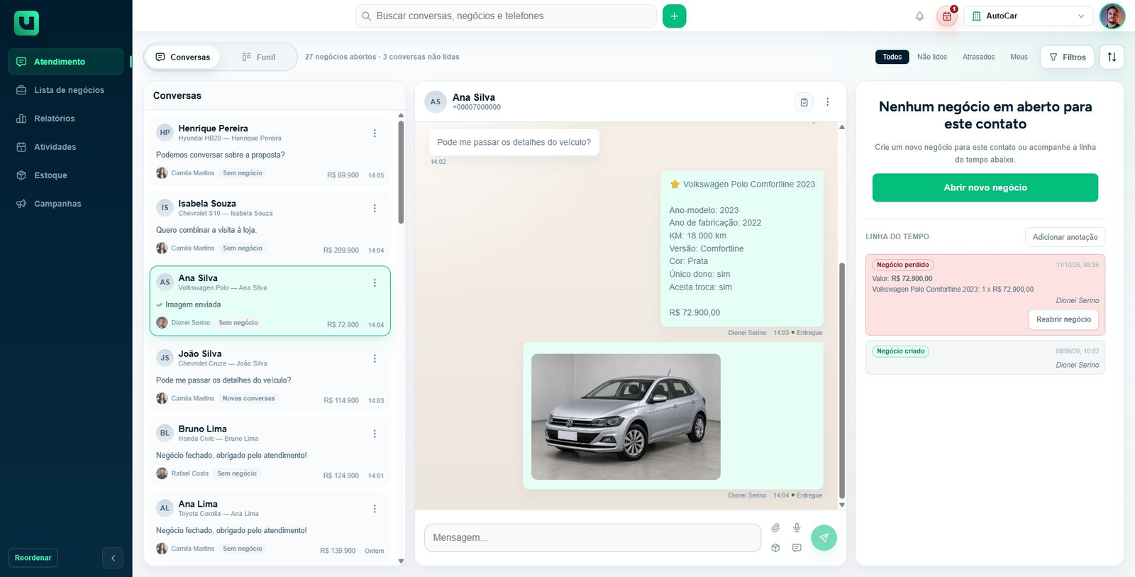 Imagem enviada em uma conversa do Meuats na conta AutoCar, com status Entregue
